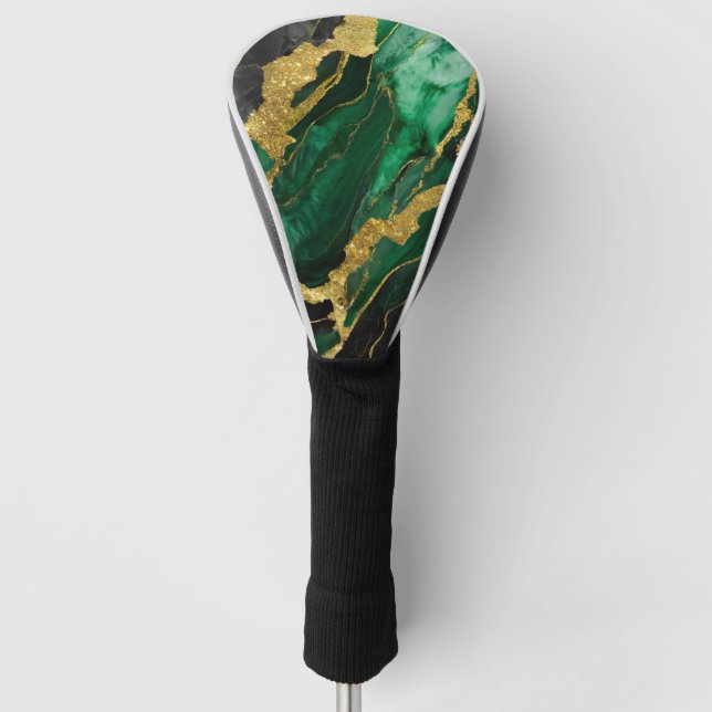 Funda Para Palo De Golf Patrón de mármol verde con oro (Anverso)