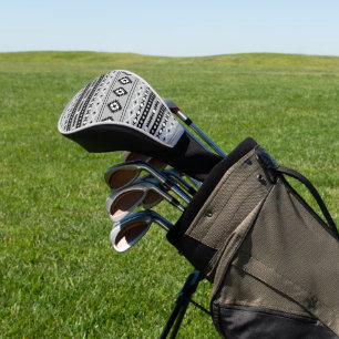 Funda Para Palo De Golf Patrón de motivos mixtos azteca blanco y negro gri
