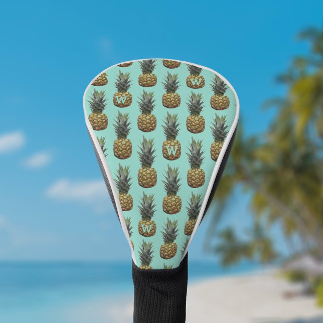 Funda Para Palo De Golf Patrón de piña Cuta Monograma Robin Huevo Azul (Personalize it with your initial and make your club look as fresh as a tropical breeze.)