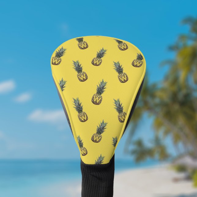 Funda Para Palo De Golf Patrón de piña tropical Monograma Amarillo (🍍⛳ Two loves in one. Pineapples and Golf. Just add your initial! 🍍⛳ )