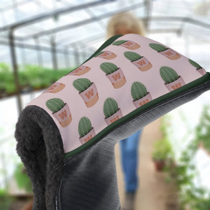 Funda Para Palo De Golf Patrón de planta de cactus Monograma rosa oscuro