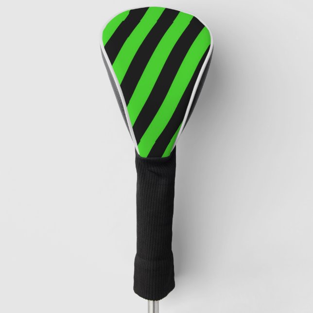 Funda Para Palo De Golf Patrón de rayas diagonales verdes y negros (Anverso)