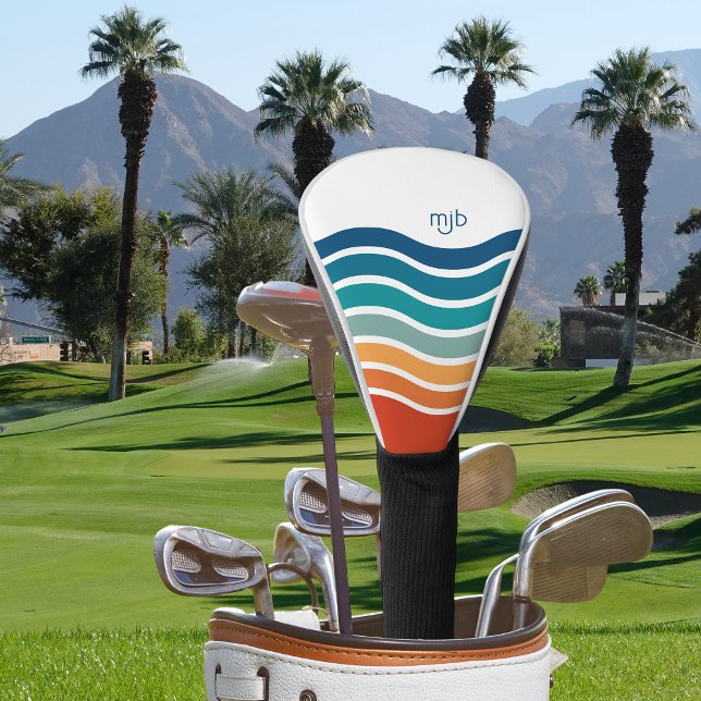 Funda Para Palo De Golf Patrón de rayas onduladas retro luminoso con monog (Subido por el creador)