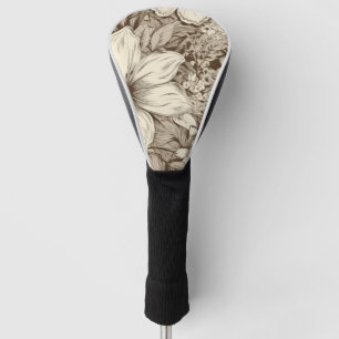 Funda Para Palo De Golf Patrón de Sepia Floral Vintage (3) Tapa de cabeza 