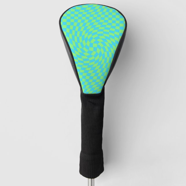 Funda Para Palo De Golf Patrón de tablero de ajedrez azul claro y verde (Anverso)