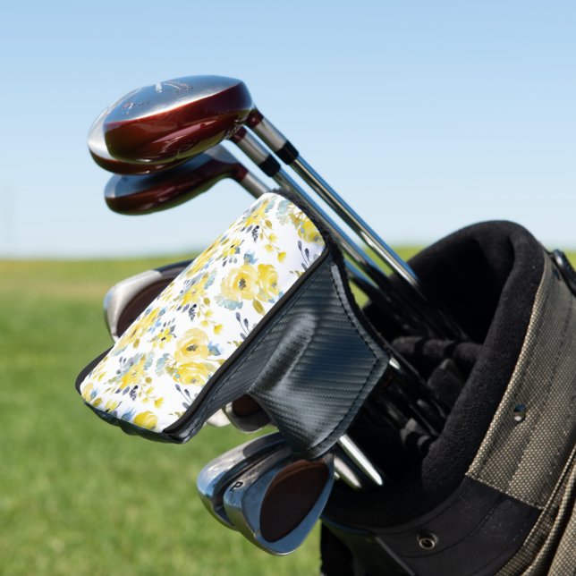 Funda Para Palo De Golf Patrón floral amarillo acuarela (In Situ)