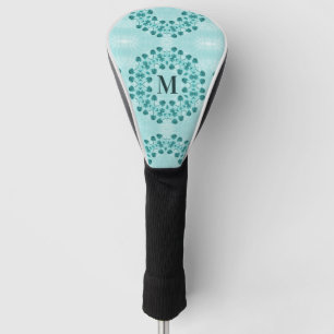 Funda Para Palo De Golf Patrón floral, azul Verde azulado inicial