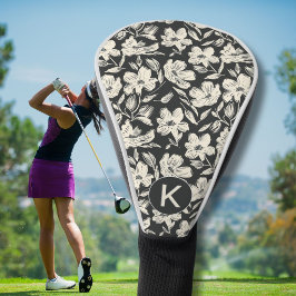 Funda Para Palo De Golf Patrón Floral Blanco Negro Moderno Monograma