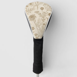 Funda Para Palo De Golf Patrón floral de arte de línea botánica sepia anti
