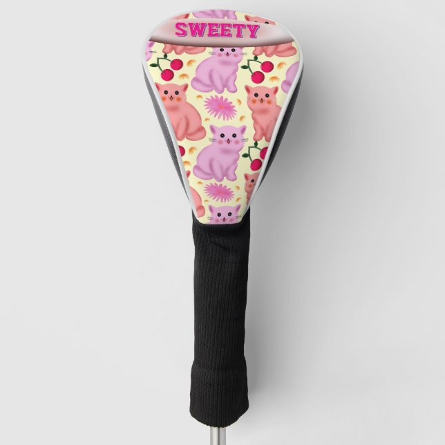 Funda Para Palo De Golf Patrón Floral de Cereza de Gato Lindo Personalizad (Anverso)