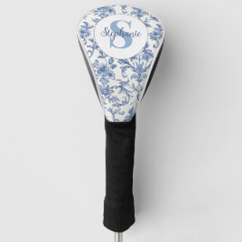 Funda Para Palo De Golf Patrón Floral de Toile Francés Azul con Monograma 
