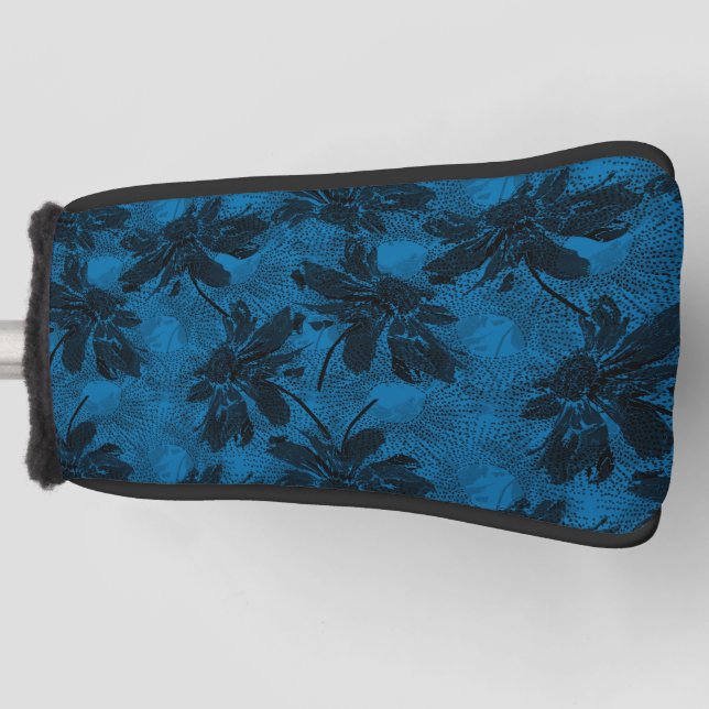 Funda Para Palo De Golf Patrón floral gris y azul. (Anverso)