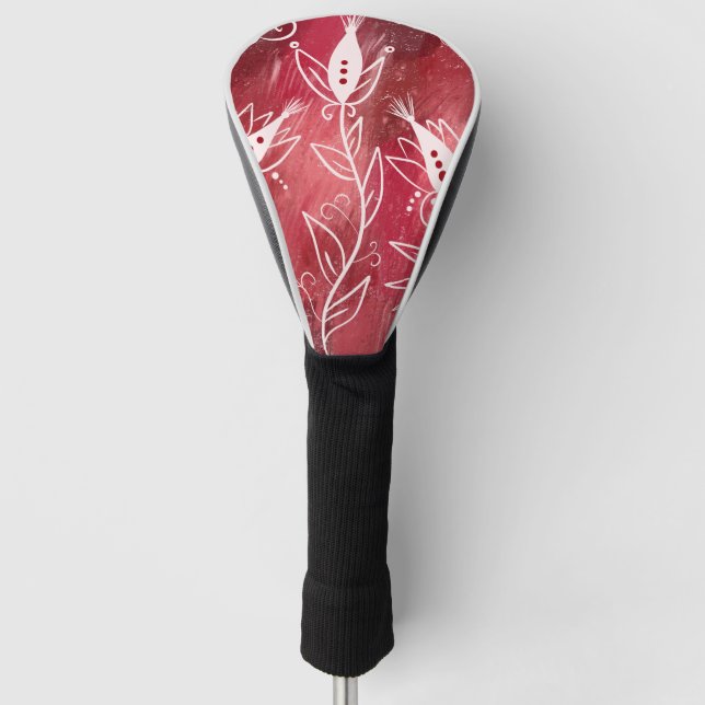 Funda Para Palo De Golf Patrón floral rojo y blanco (Anverso)