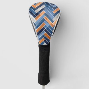 Funda Para Palo De Golf Patrón Herringbone en azul y Naranja de la marina