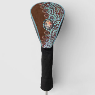 Funda Para Palo De Golf patrón marrón turquesa de cuero del país occidenta