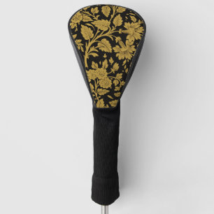 Funda Para Palo De Golf Patrón negro de flores de oro antiguo indio lacado