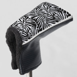 Funda Para Palo De Golf Patrón Repetido De Hojas Tropicales En Blanco Y Ne