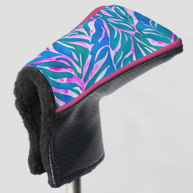 Funda Para Palo De Golf Patrón rosa Azul Leafy Tropical (Anverso 3/4)