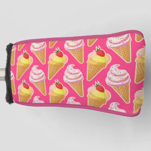 Funda Para Palo De Golf Patrón rosa de Kawaii con helado de fresa