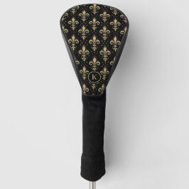 Funda Para Palo De Golf Patrón sin fisuras dorado de fleur-de-lis en negro