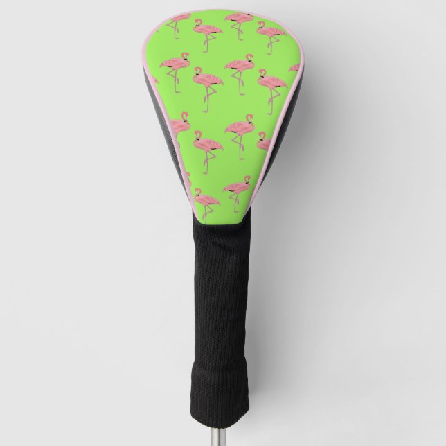 Funda Para Palo De Golf Patrón tropical flamenco verde rosado (Anverso)