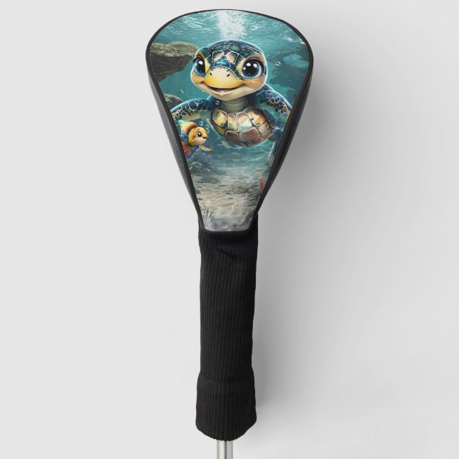 Funda Para Palo De Golf Pequeña tortuga marina explorando con su amiga. (Anverso)