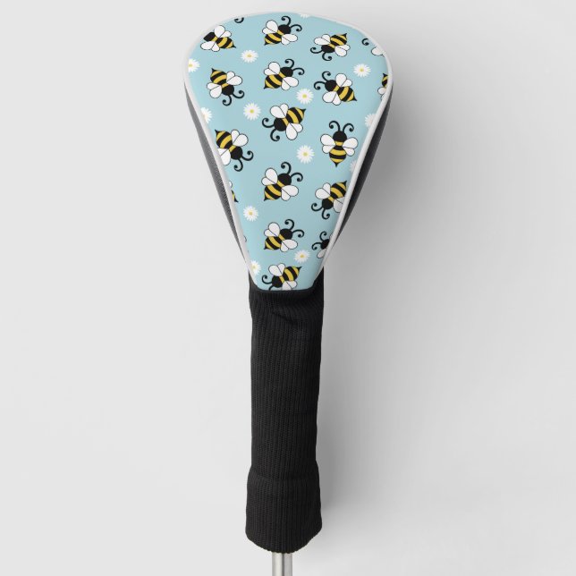 Funda Para Palo De Golf Pequeñas abejas y flores de margarita (Anverso)