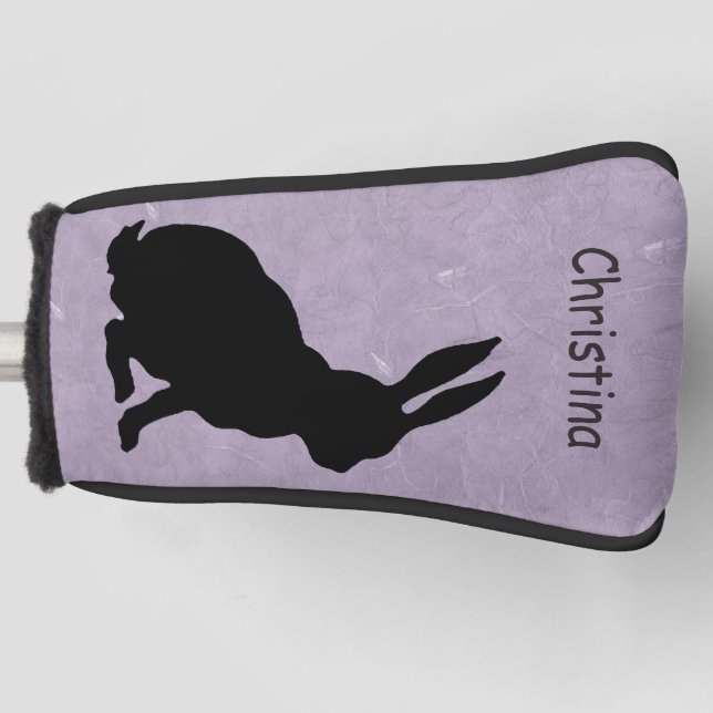 Funda Para Palo De Golf Perfil lateral sentado en un conejo negro de silue (Anverso)