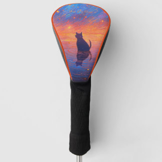 Funda Para Palo De Golf Perro Akita con cielo estrellado y agua 003