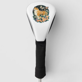 Funda Para Palo De Golf Perro Akita con flor y camiseta con mariposa