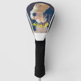 Funda Para Palo De Golf Perro Bernedoodle con gorra amarillo de golf
