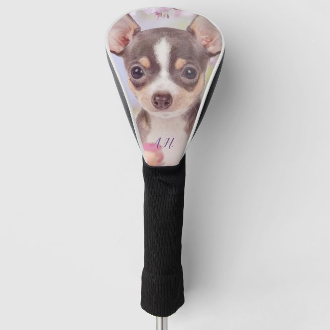 Funda Para Palo De Golf Perro Chihuahua monogramado tapón de golf (Anverso)