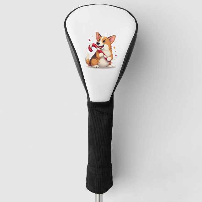 Funda Para Palo De Golf Perro Corgi Candy Cane Joy (Anverso)