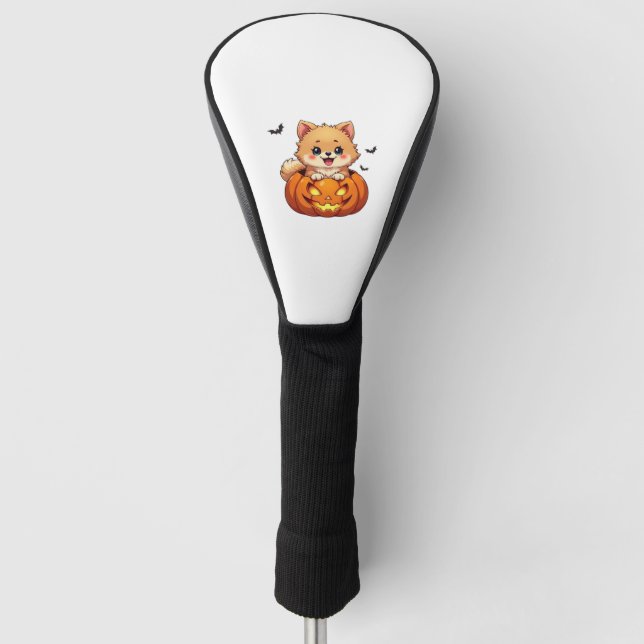 Funda Para Palo De Golf Perro de Pomerania Feliz calabaza de Halloween Cla (Anverso)
