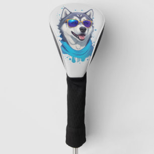 Funda Para Palo De Golf Perro Husky con vidrios de sol en salpicaduras lúg