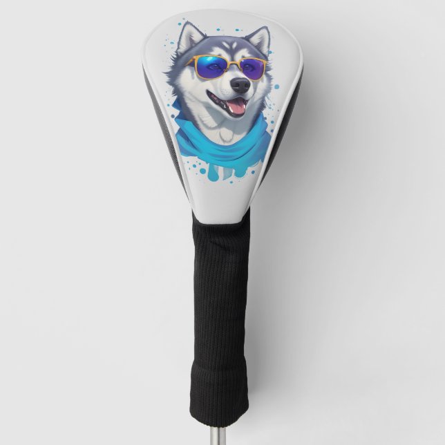 Funda Para Palo De Golf Perro Husky con vidrios de sol en salpicaduras lúg (Anverso)