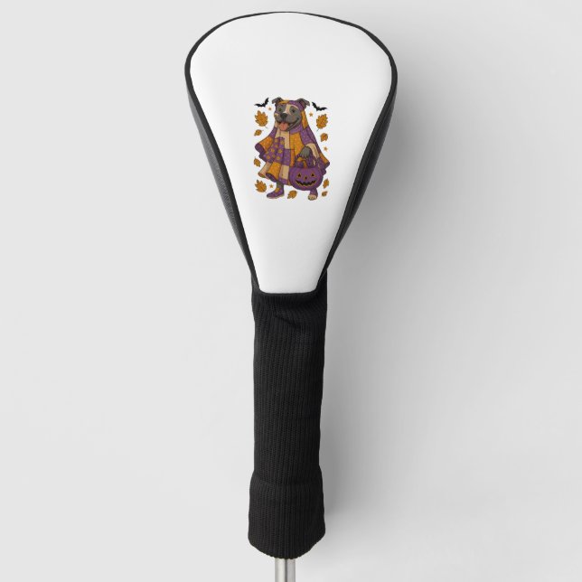 Funda Para Palo De Golf Perro Pitpull Fantasma Halloween (Anverso)