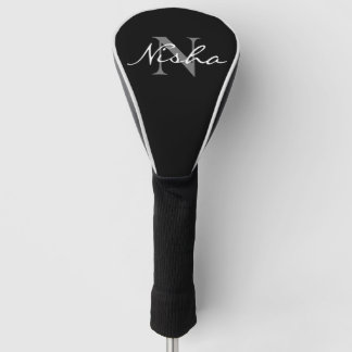Funda Para Palo De Golf Personalizado Blanco Gris Monograma Nombre Negro