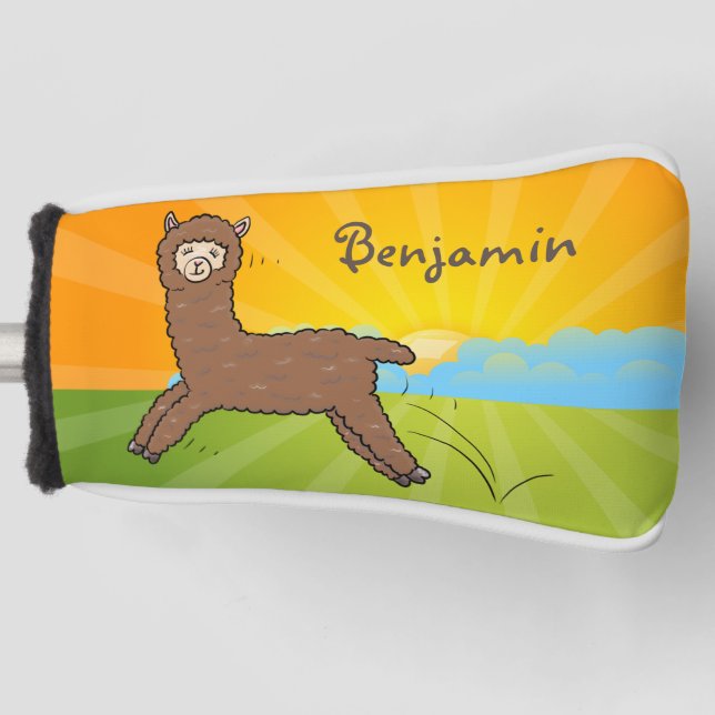 Funda Para Palo De Golf Personalizado de alpaca marrón feliz (Anverso)