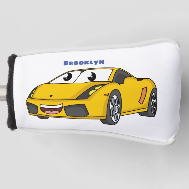 Funda Para Palo De Golf Personalizado de coche deportivo amarillo alegre (Anverso)
