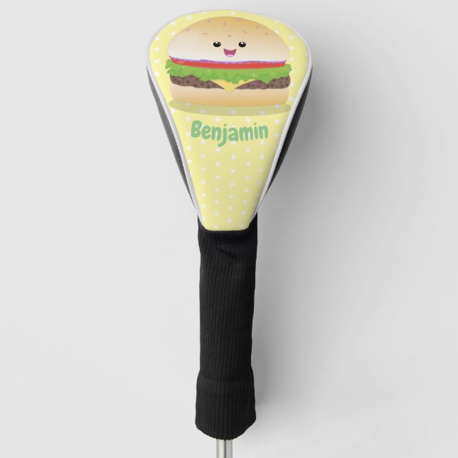 Funda Para Palo De Golf Personalizado de hamburguesa kawaii feliz (Anverso)
