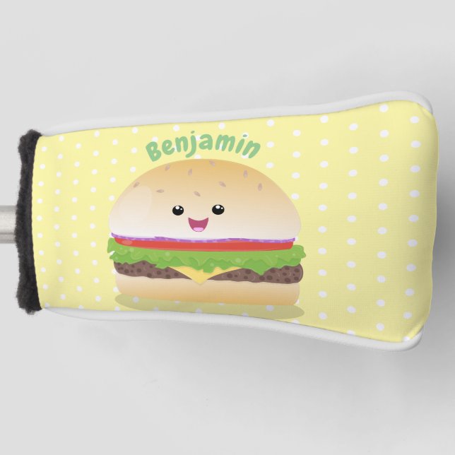 Funda Para Palo De Golf Personalizado de hamburguesa kawaii feliz (Anverso)