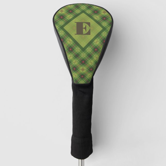 Funda Para Palo De Golf Personalizado de Navidades Green Plaid Monograma I (Anverso)