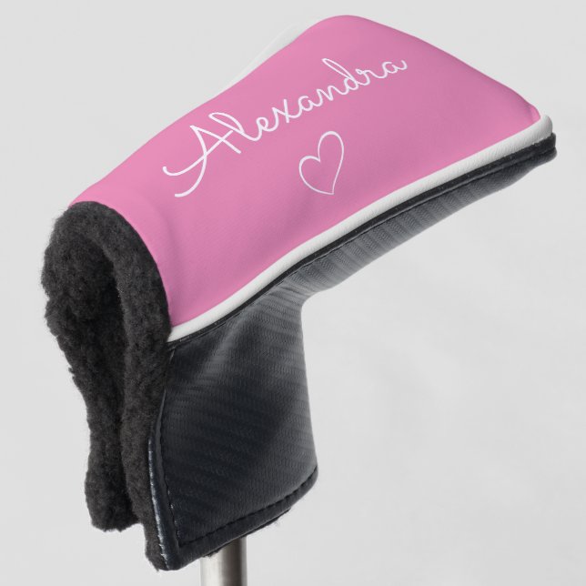 Funda Para Palo De Golf Personalizado de nombre rosado moderno (Anverso 3/4)
