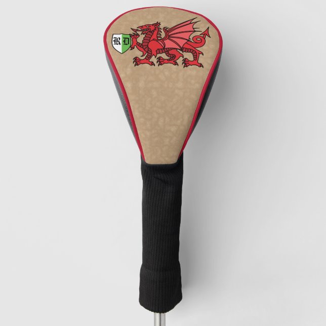 Funda Para Palo De Golf Personalizado Dragón galés Monograma Tapa de cabez (Anverso)