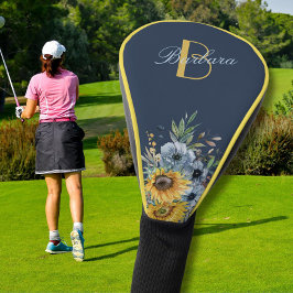 Funda Para Palo De Golf Personalizado floral de girasol moderno Monograma 