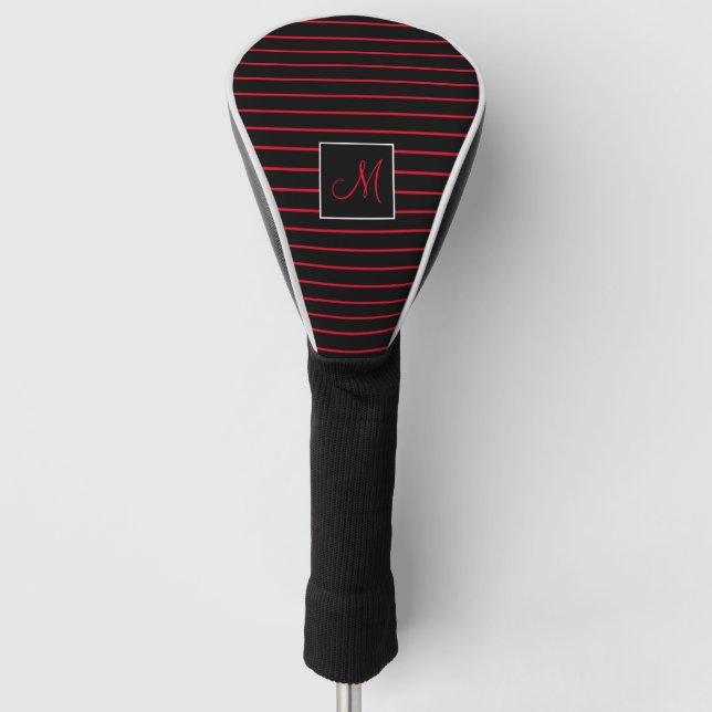 Funda Para Palo De Golf Personalizado inicial rojo y negro rayado (Anverso)