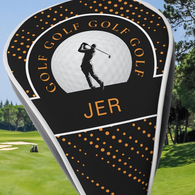 Funda Para Palo De Golf Personalizado Male Golfer Simple Moderno Naranja n (Golf Custom Male Golfer Silhouette Black Orange Golf Head Cover Accessories for Golfers)