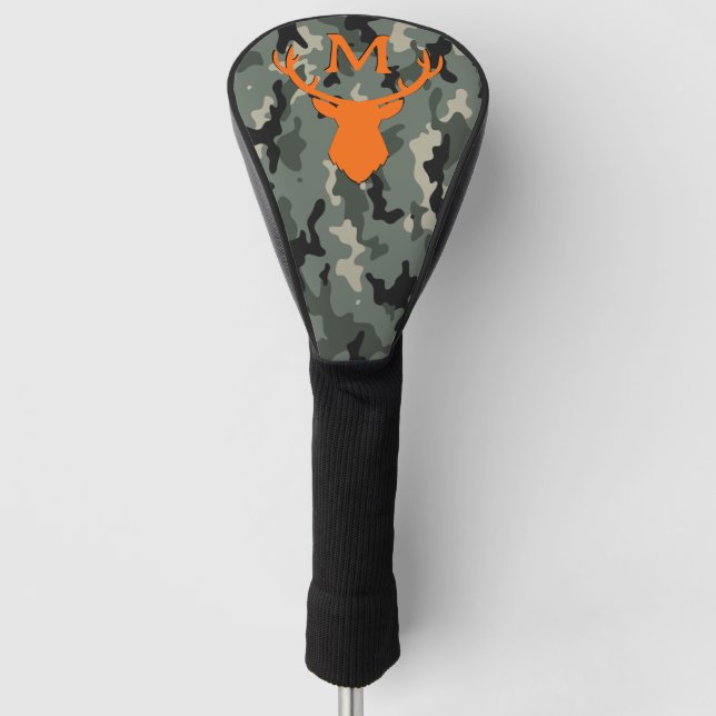 Funda Para Palo De Golf Personalizado Monograma Camo Deer (Anverso)