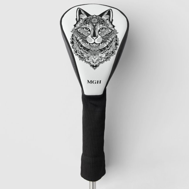 Funda Para Palo De Golf Personalizado Monograma Gato Ornamental (Anverso)